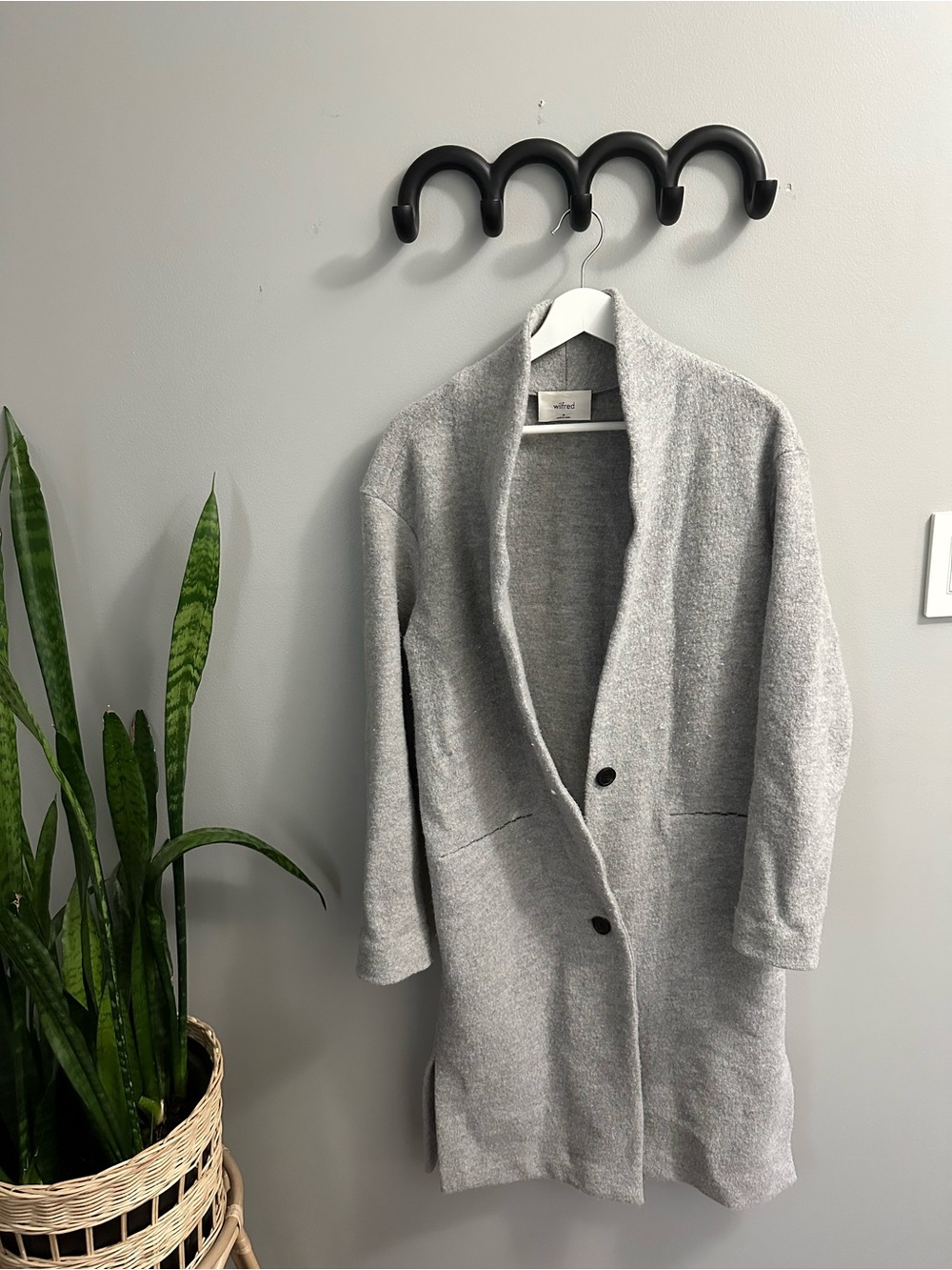 Aritzia Light Gray Open Front Knit Trench Coat